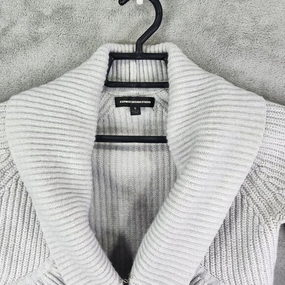 Womens Gray Express Design Studio Knitted Peplum Cardigan Sweater Wool Blend S - Picture 4 of 11